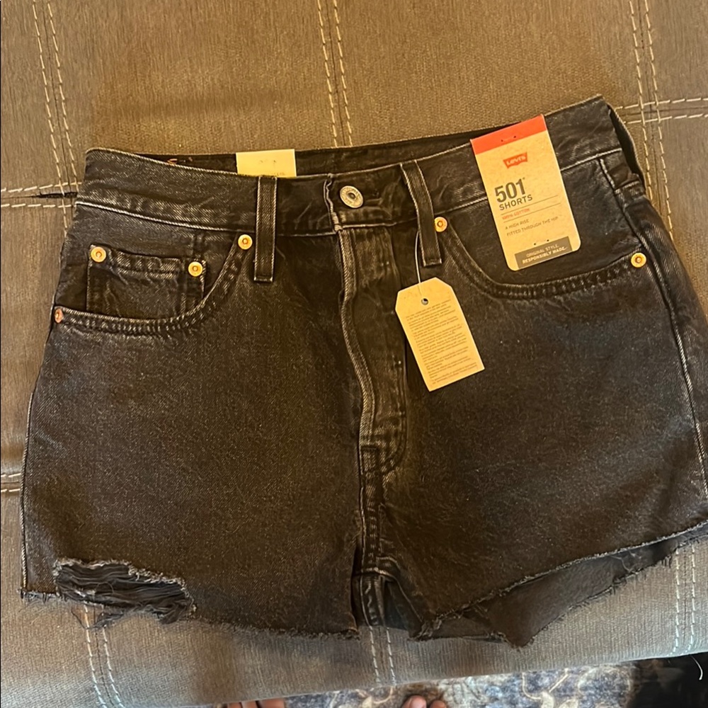 Levi's Black Jean Shorts with Frayed Hem